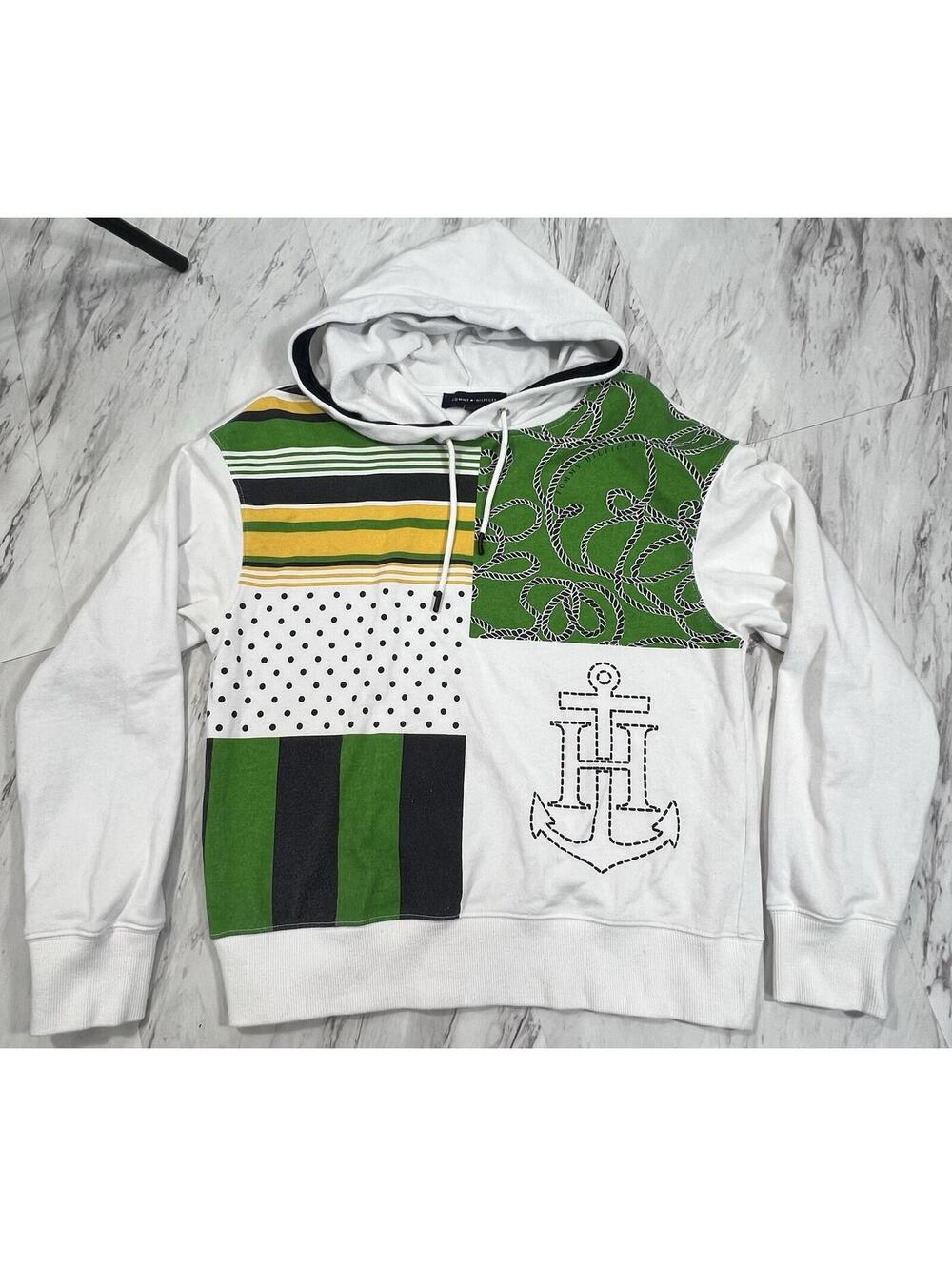 Tommy Hilfiger Nautical Patchwork Hoodie White Green Men’s CP Size S #13